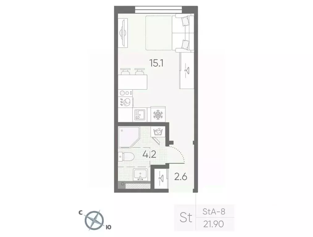 Квартира, студия, 21.9 м - Фото 1