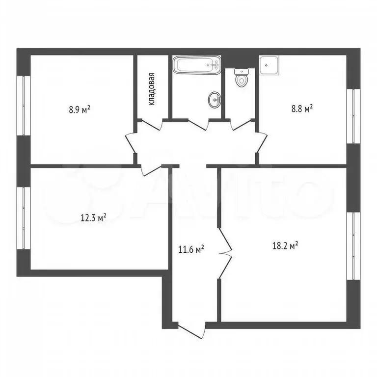 3-к. квартира, 65,4 м, 9/9 эт. - Фото 0