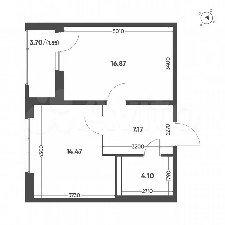 1-к. квартира, 44,5 м, 14/15 эт. - Фото 1