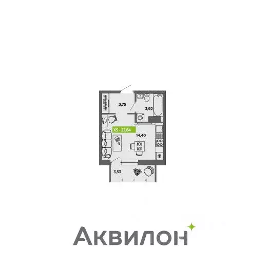 Студия Архангельская область, Архангельск 6-й мкр,  (23.84 м) - Фото 0