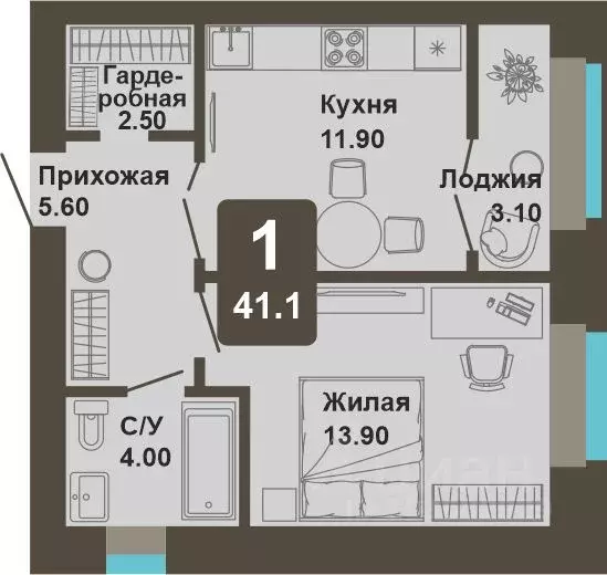 1-к кв. Чувашия, Чебоксары ул. И.П. Прокопьева (41.1 м) - Фото 1