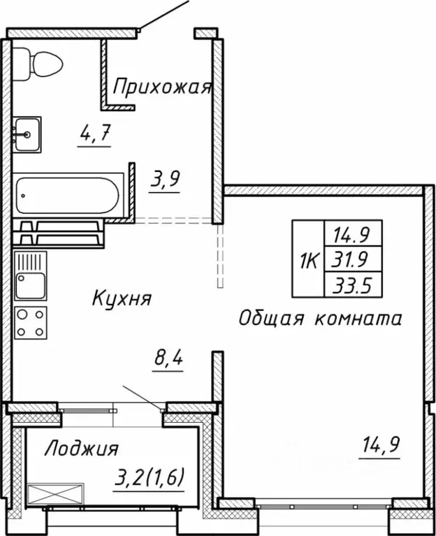 Свободной планировки кв. Новосибирская область, Новосибирск  (33.5 м) - Фото 0