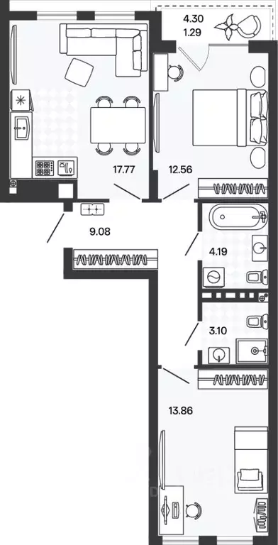 2-к кв. Калининградская область, Гурьевский муниципальный округ, пос. ... - Фото 1