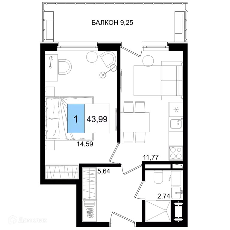 Продаётся 1-к квартира, 43.99 м - Фото 0