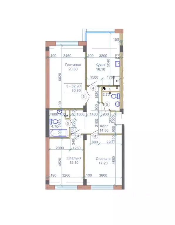 3-к кв. Кабардино-Балкария, Нальчик ул. Шогенова, 12 (95.0 м) - Фото 1