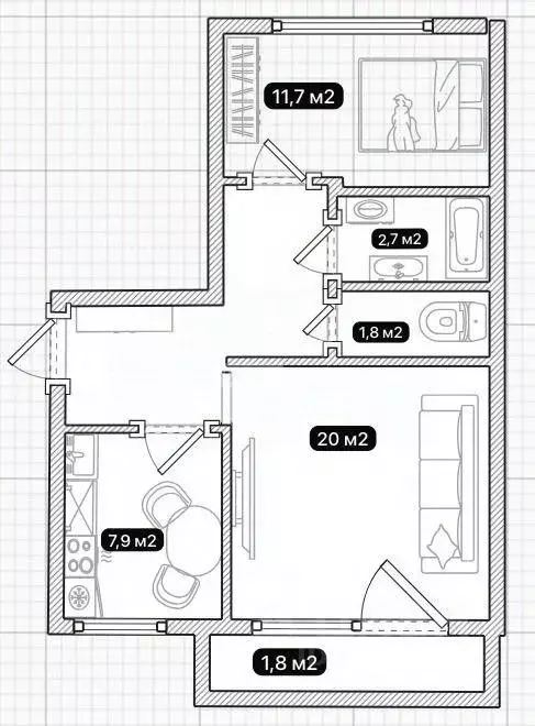 2-к кв. Омская область, Омск ул. Орджоникидзе, 268А (54.1 м) - Фото 2