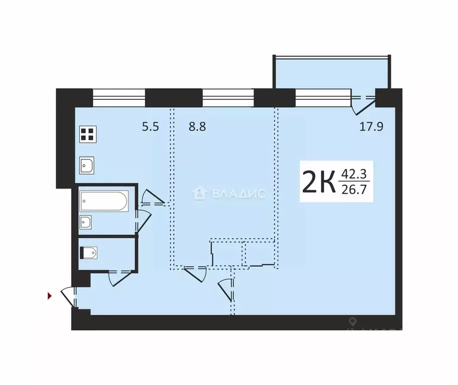 2-к кв. Москва Гвардейская ул., 3К1 (42.3 м) - Фото 1