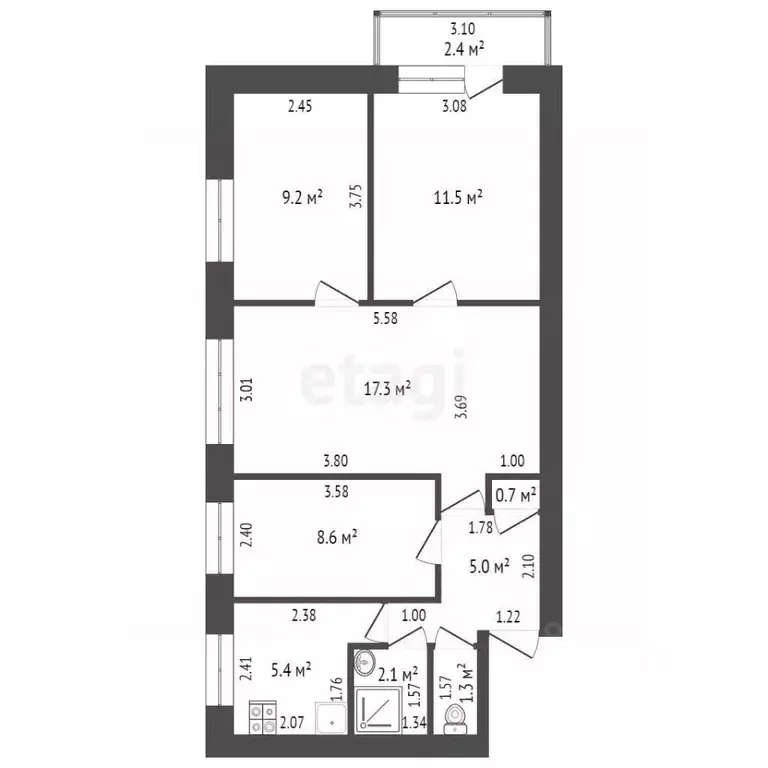 4-к кв. Башкортостан, Стерлитамакский район, Куганакский сельсовет, с. ... - Фото 2