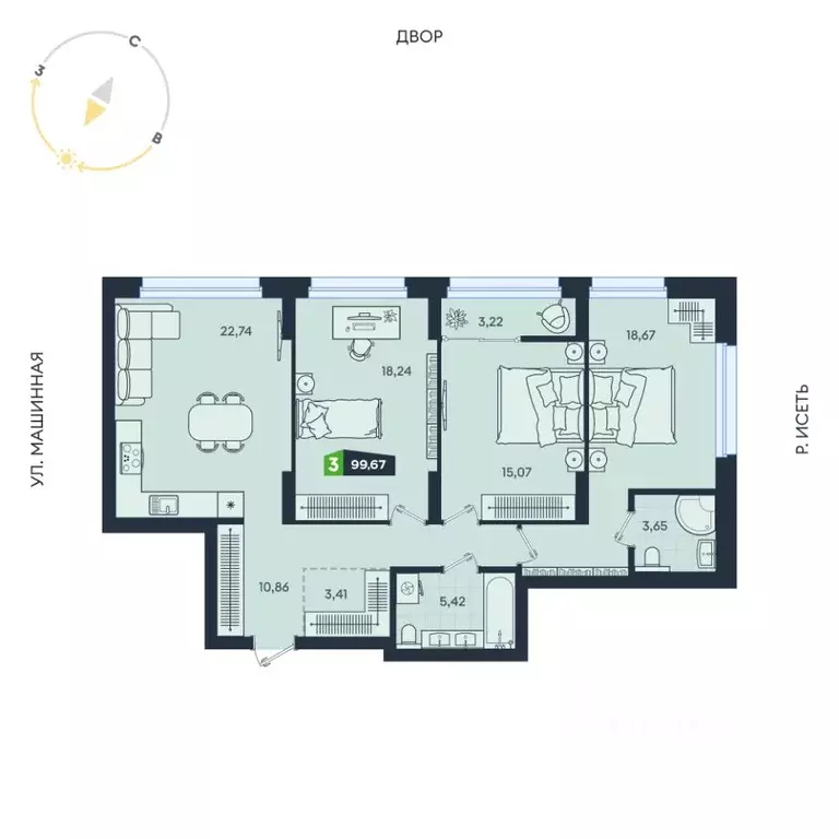 3-к кв. Свердловская область, Екатеринбург ул. Машинная, 1В/4 (99.67 ... - Фото 1
