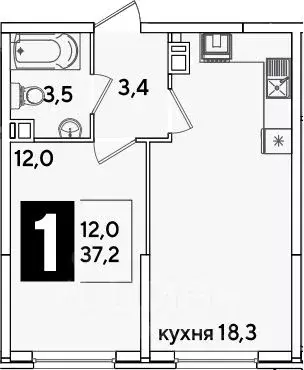 2-к кв. Краснодарский край, Краснодар ул. Ивана Беличенко, 92к2 (37.2 ... - Фото 0