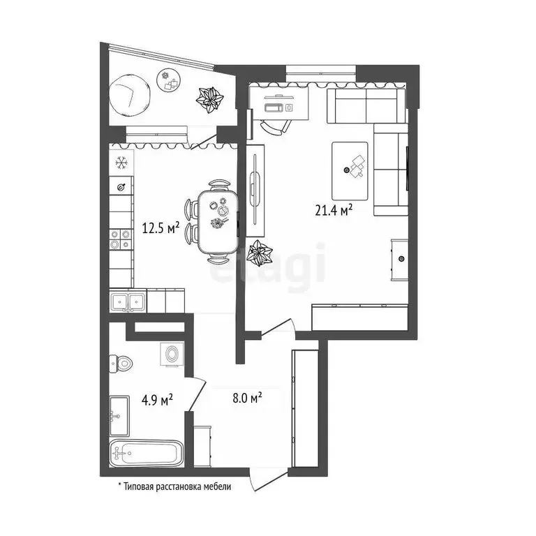 1-комнатная квартира: Тюмень, Заречный проезд, 39А (46.9 м) - Фото 1