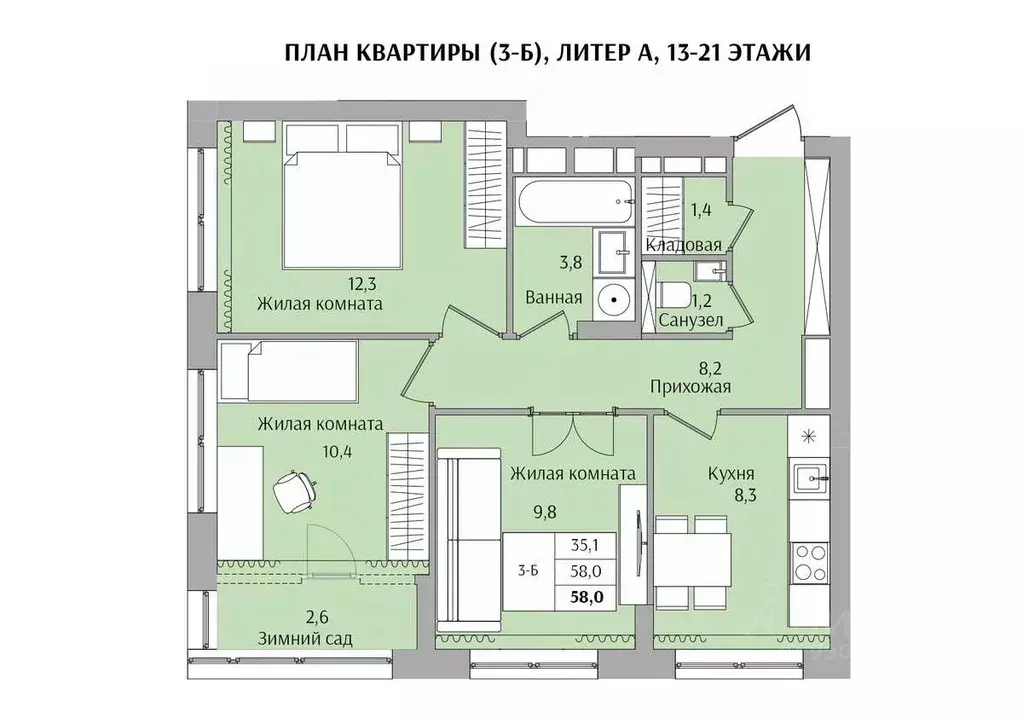 3-к кв. Нижегородская область, Нижний Новгород Якорная ул. (58.0 м) - Фото 1