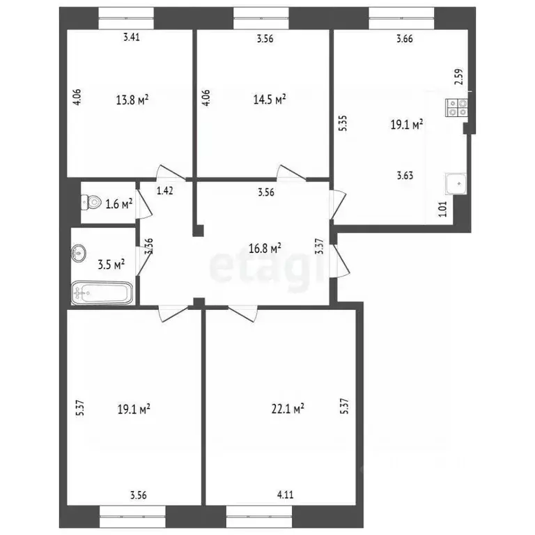 4-к кв. Ямало-Ненецкий АО, Новый Уренгой Строителей мкр, 4 (110.5 м) - Фото 1