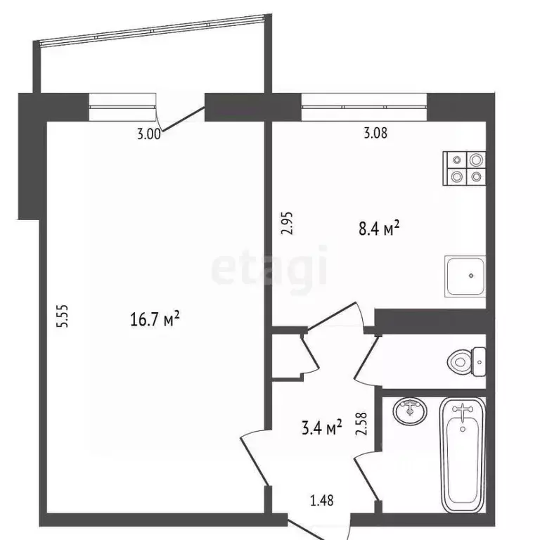 1-к кв. Хабаровский край, Хабаровск Воронежская ул., 40 (32.7 м) - Фото 2