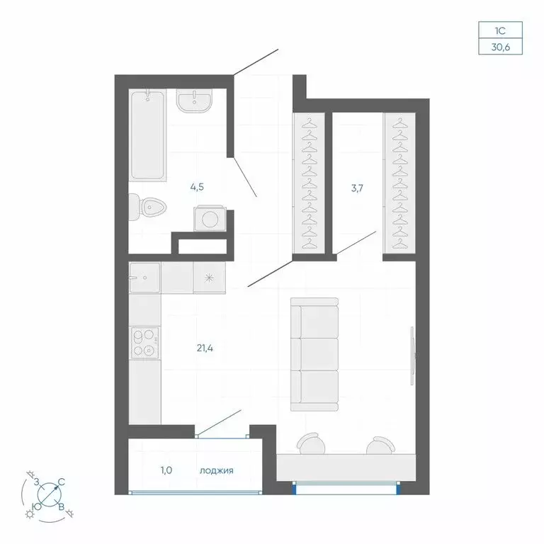 Квартира-студия: Екатеринбург, улица Вильгельма де Геннина, 59 (30.2 ... - Фото 2