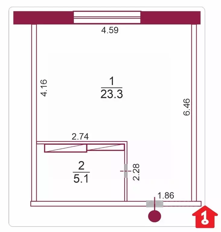 Студия Омская область, Омск Мельничная ул., 87к3 (28.4 м) - Фото 2