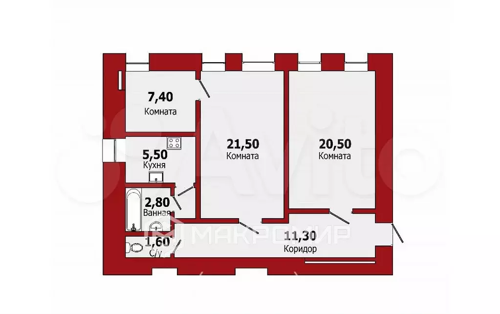 Доля в 3-к. квартире, 70,8 м, 3/3 эт. - Фото 0