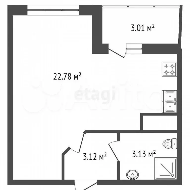 Квартира-студия, 30,5 м, 7/10 эт. - Фото 1