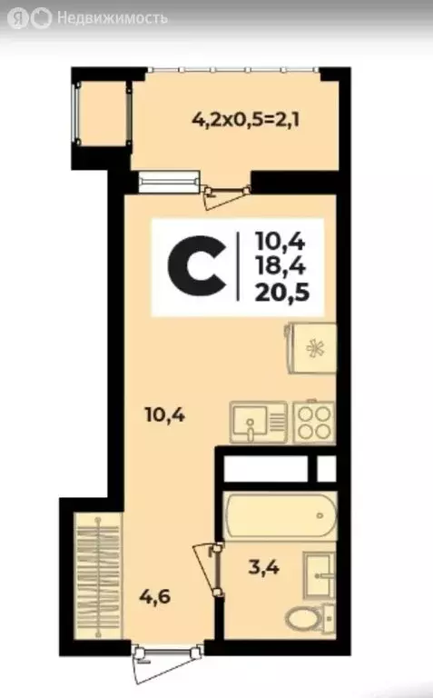 Квартира-студия: аул Новая Адыгея, Бжедугская улица, 47к2 (18.5 м) - Фото 1