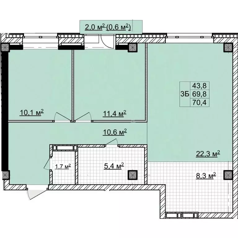 3-к кв. Томская область, Томск ул. Владимира Высоцкого, 8Д (69.8 м) - Фото 1