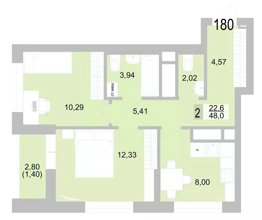 2-к кв. Свердловская область, Екатеринбург ул. Черкасская, 5к1 (49.36 ... - Фото 1
