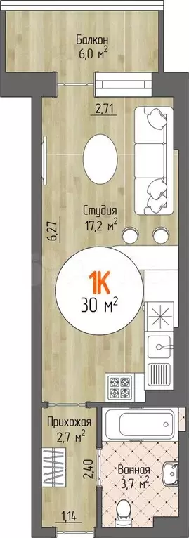 Квартира-студия, 30 м, 4/17 эт. - Фото 0