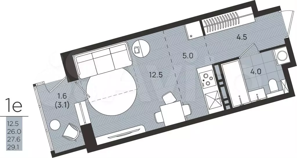 Квартира-студия, 27,6 м, 5/8 эт. - Фото 0