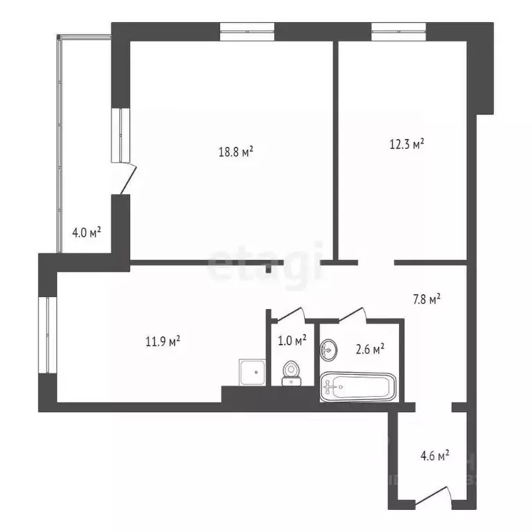 2-к кв. Красноярский край, Красноярск ул. Калинина, 31Б (59.1 м) - Фото 1