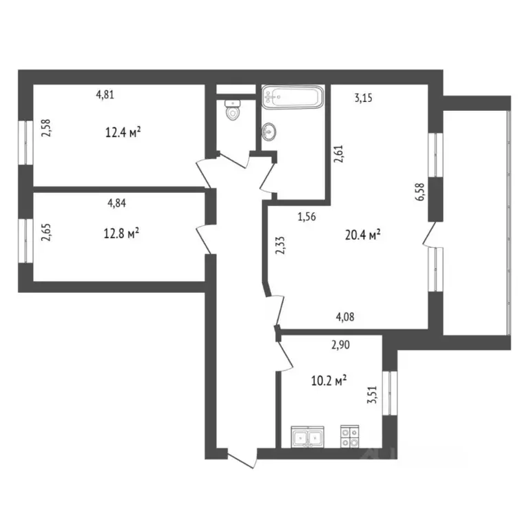 3-к кв. Тюменская область, Тюмень Мельзаводская ул., 8 (83.5 м) - Фото 1