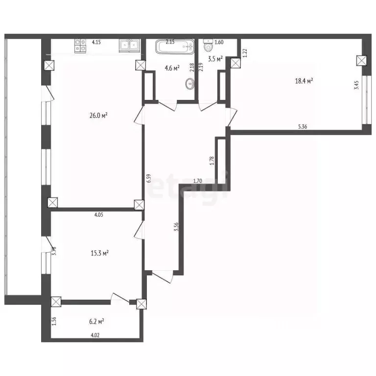 3-к кв. Тюменская область, Тюмень ул. Дмитрия Менделеева, 12 (87.6 м) - Фото 2