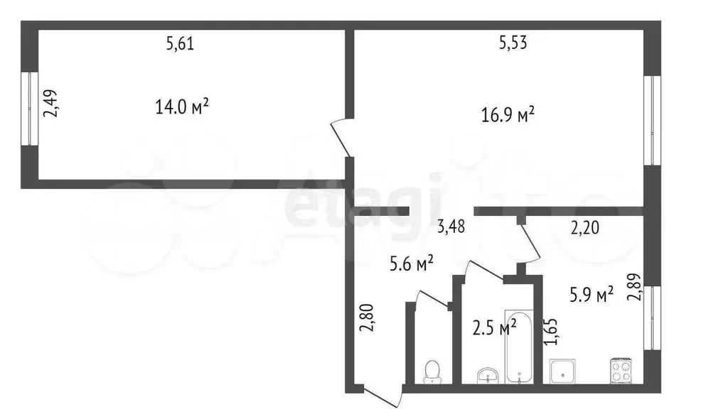 2-к. квартира, 44,5 м, 1/3 эт. - Фото 0