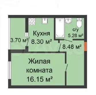 1-к. квартира, 42,7 м, 8/8 эт. - Фото 0