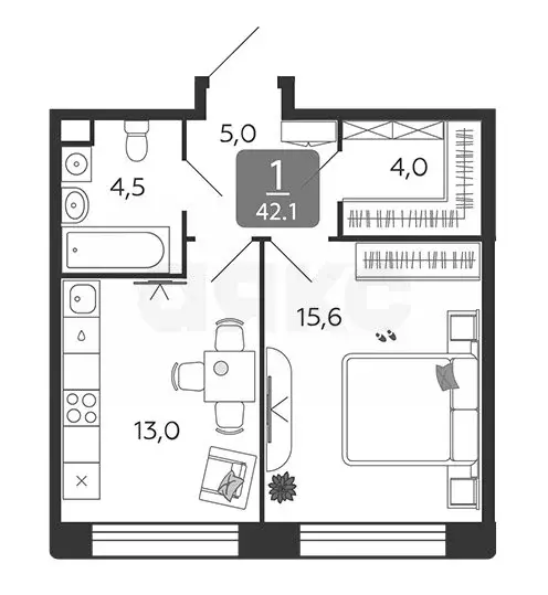 1-комнатная квартира: Москва, улица Петра Кончаловского, 7к1 (42.1 м) - Фото 0