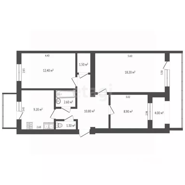 3-к кв. Севастополь ул. Генерала Мельника, 3 (73.0 м) - Фото 2