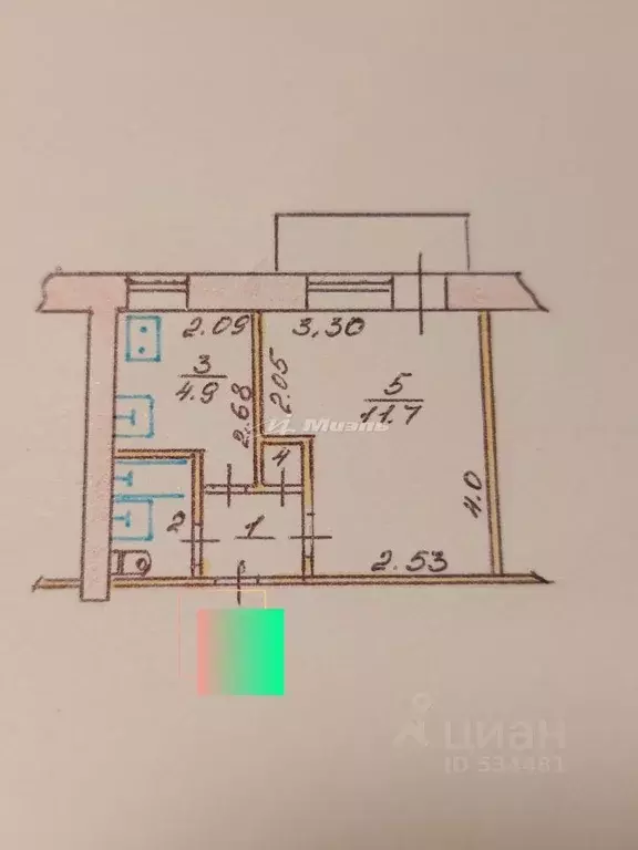 1-к кв. Крым, Симферополь ул. Дмитрия Ульянова, 62 (22.1 м) - Фото 2