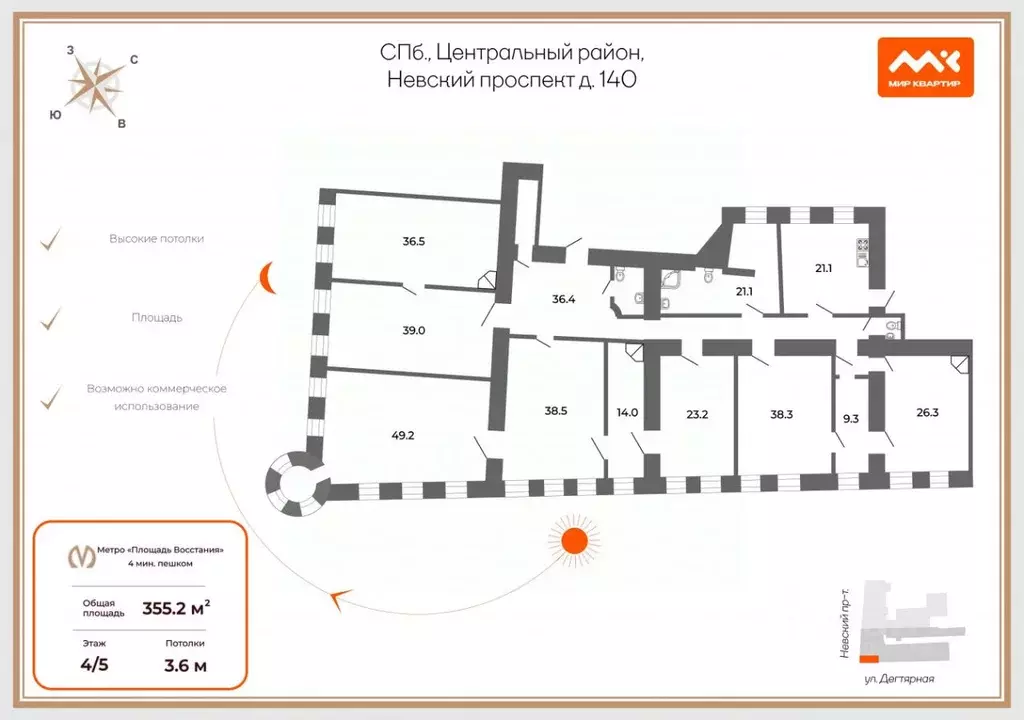 6-к кв. Санкт-Петербург Невский просп., 140 (355.2 м) - Фото 2