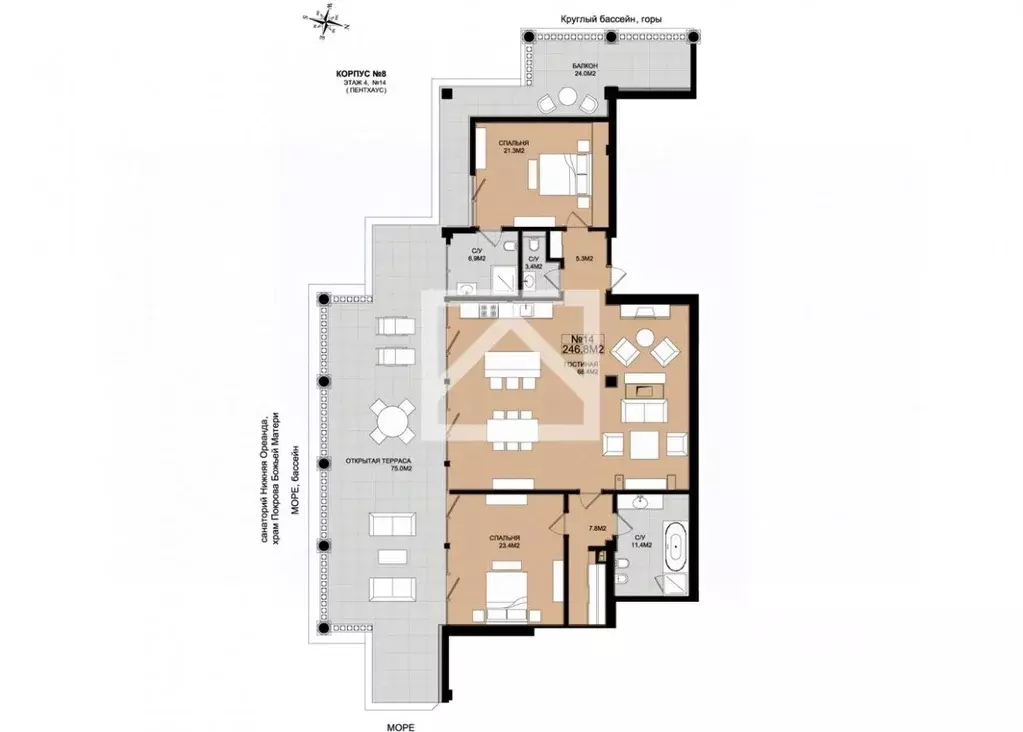 3-к кв. Крым, Ялта муниципальный округ, Ореанда пгт 60Гк8 (246.8 м) - Фото 2
