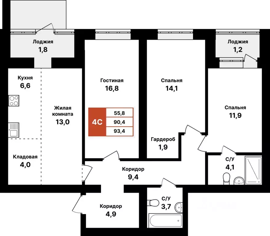 4-к кв. Башкортостан, Уфа Цветы Башкирии жилрайон, Цветы Башкирии ... - Фото 1