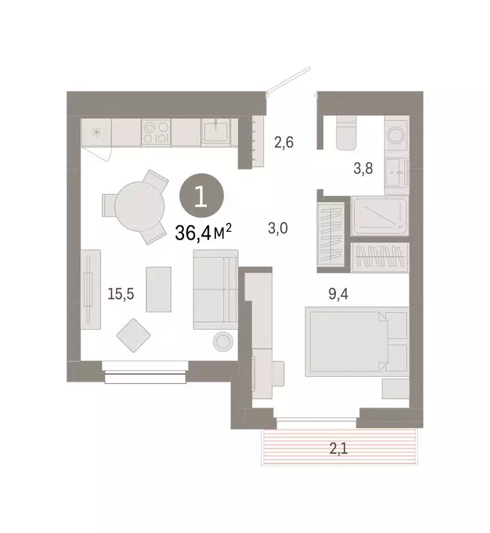 1-комнатная квартира: Новосибирск, квартал Лебедевский, 1/3 (36.4 м) - Фото 2