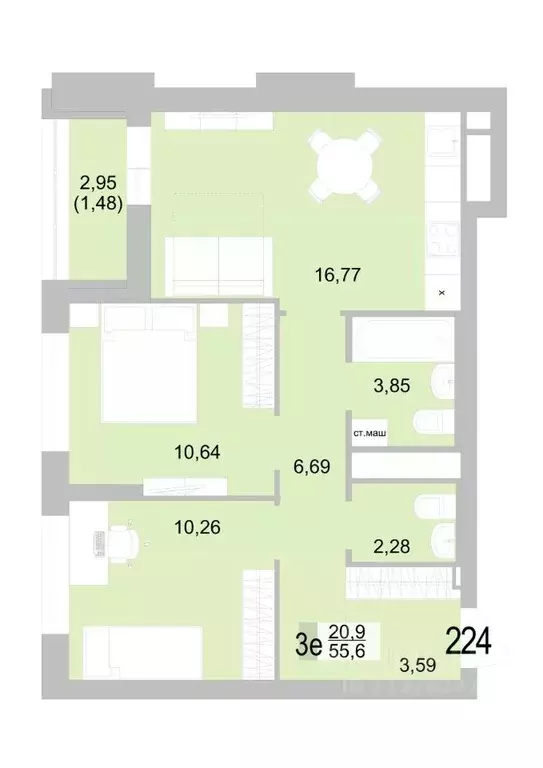 2-к кв. Свердловская область, Екатеринбург ул. Черкасская, 5к2 (55.56 ... - Фото 0