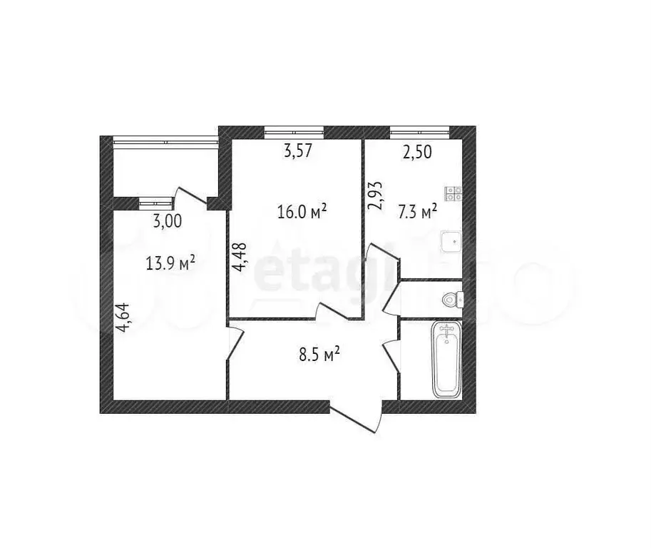 2-к. квартира, 49,8 м, 5/9 эт. - Фото 0