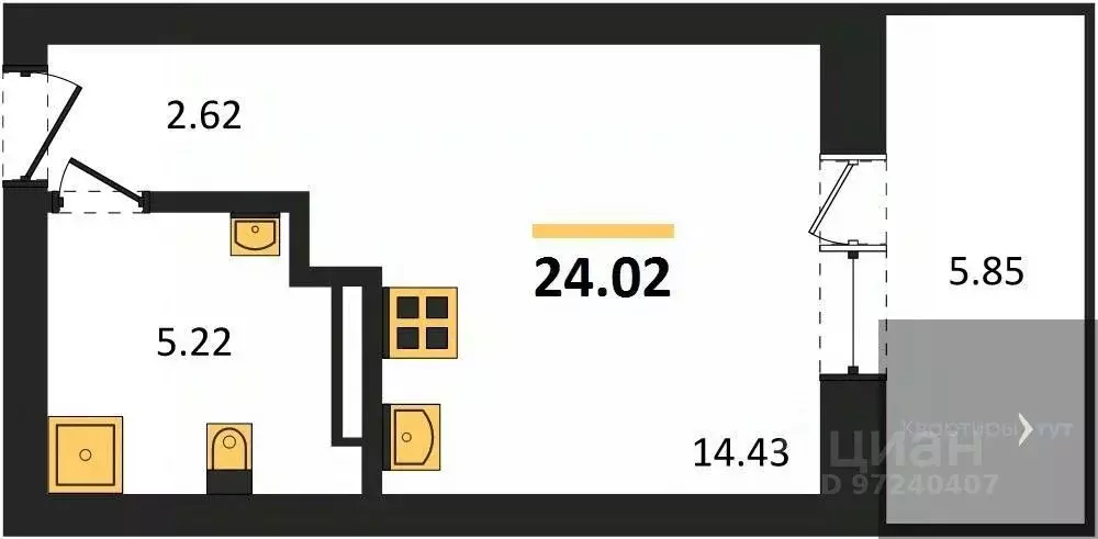 Студия Воронежская область, Воронеж Транспортная ул., 58 (24.02 м) - Фото 0