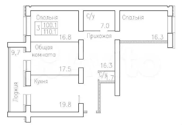 3-к. квартира, 110,1 м, 3/10 эт. - Фото 0