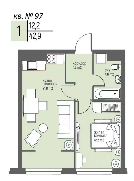 1-к кв. Нижегородская область, Нижний Новгород Спортивный мкр, ... - Фото 1