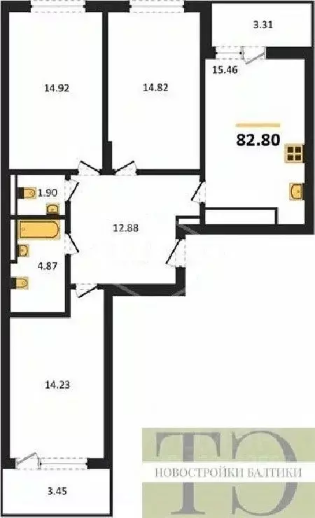3-к кв. Калининградская область, Гурьевский муниципальный округ, пос. ... - Фото 1