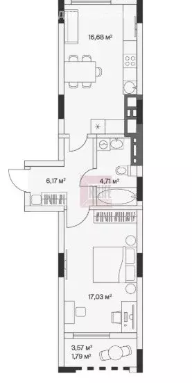 1-комнатная квартира: посёлок Малое Исаково, Первая улица, 1к2 (46.7 ... - Фото 1