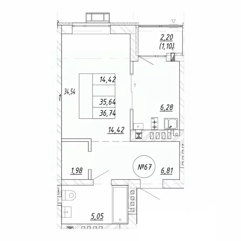 1-к кв. Калининградская область, Зеленоградск  (36.74 м) - Фото 1