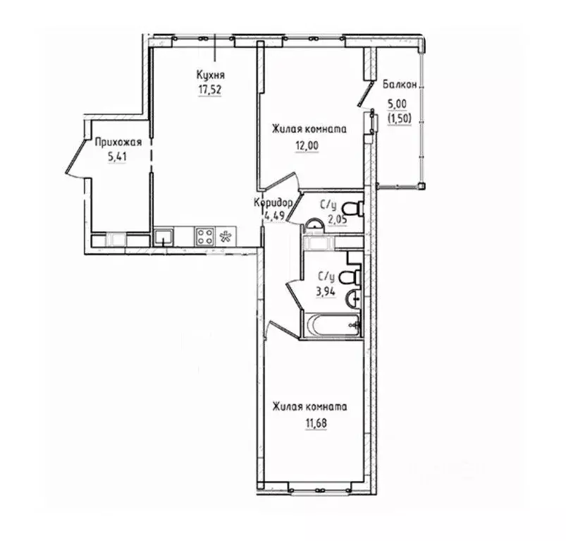 2-к кв. Ленинградская область, Всеволожский район, Свердловское ... - Фото 2