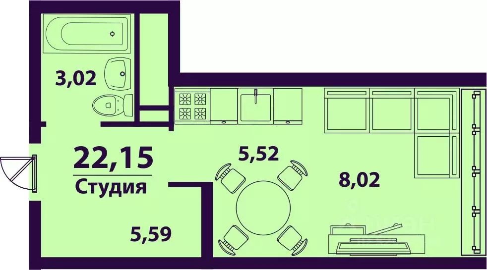 1-к кв. Ульяновская область, Ульяновск ул. Врача Михайлова (22.15 м) - Фото 0