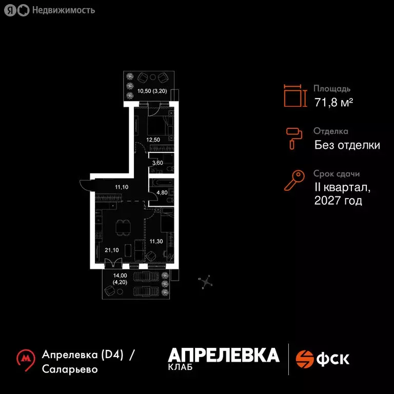 3-комнатная квартира: Апрелевка, ЖК Апрелевка Клаб (71.8 м) - Фото 1